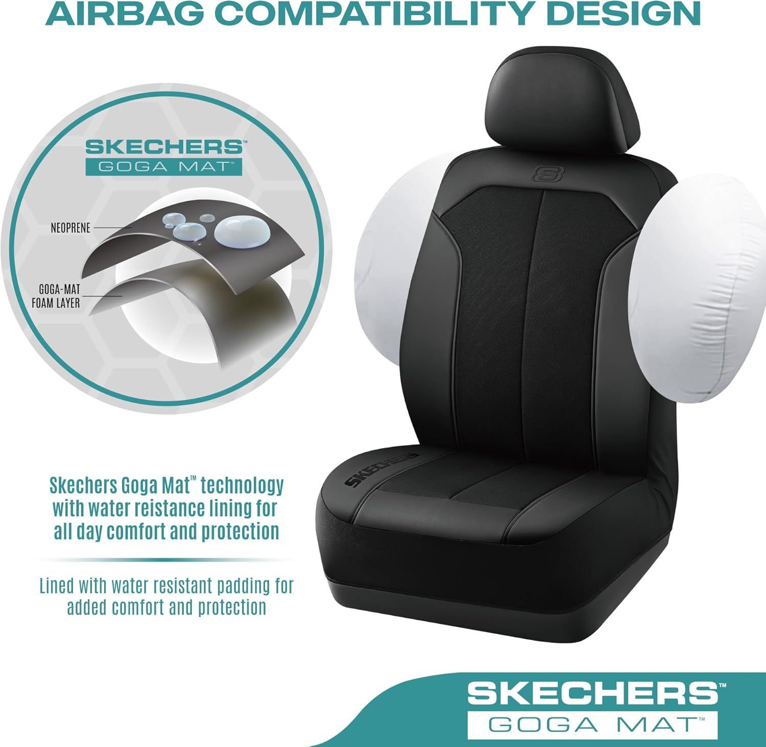 Skechers Car Seat Covers,GOGA Mat Oxford Cloth Seat Covers,Waterproof Car Seat Covers Front Seats,Automotive Universal Fit Seat Cover for Most Cars, Suvs, Trucks,Black
